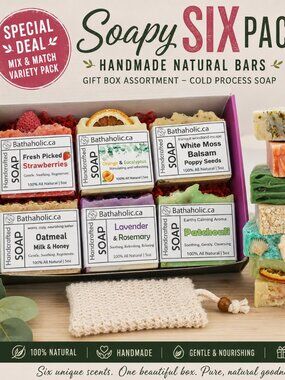 Soapy SIX Pack – Handmade Natural Bars – Gift Box Assortment – Cold Process Soap